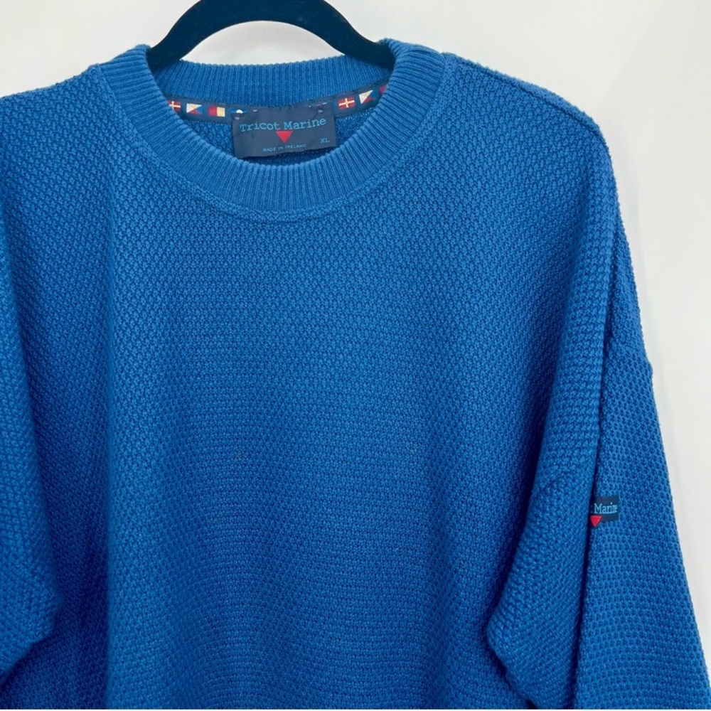 Tricot Marine Ireland Cable Knit Crew Neck Sweater Pullover Long Sleeve XL Blue